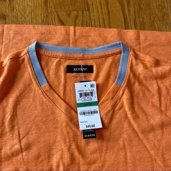 NWT linen blend v neck set shirt in citrus blast Large Alfani - Picture 3 of 5